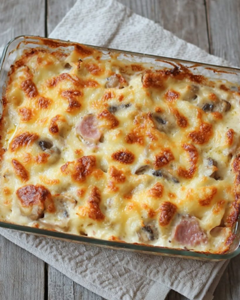 Gratin Crémeux de Champignons au Jambon et Fromage Doré