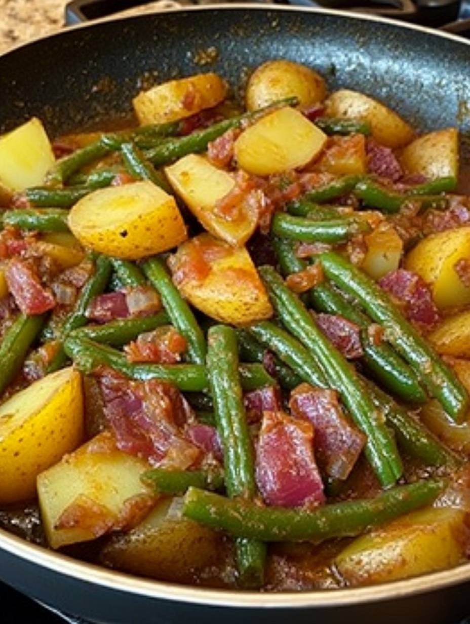 haricots verts nappés avec des pommes de terre