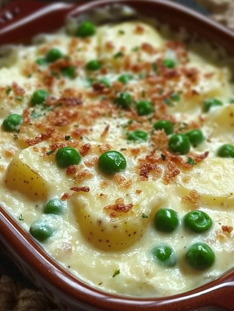 recette crémeuse de pommes de terre et pois