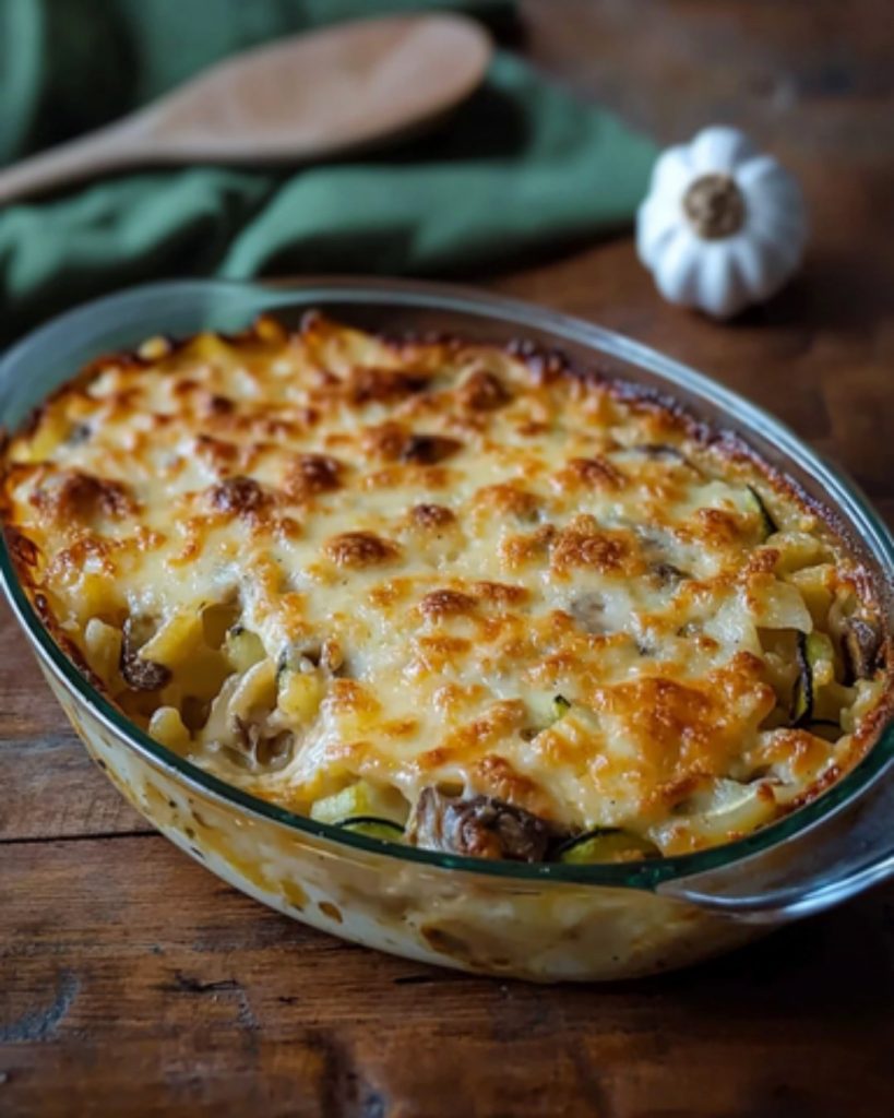 Gratin Savoyard de Crozets, Champignons et Courgettes 