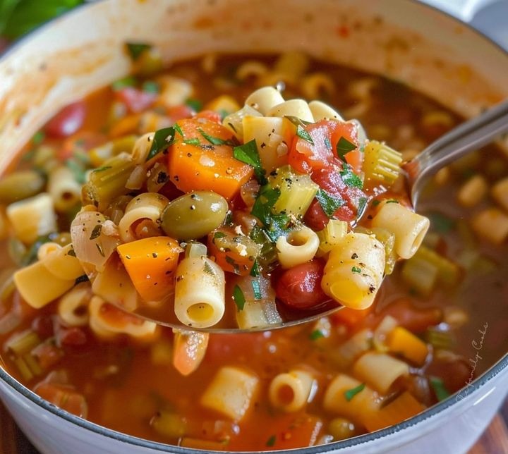 Pâtes, légumes, bouillon de tomate – sans crème! Prête en moins d’une heure.