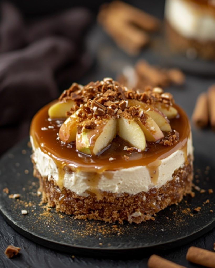 Dessert de pommes à la mousse de caramel sur pain d’épices