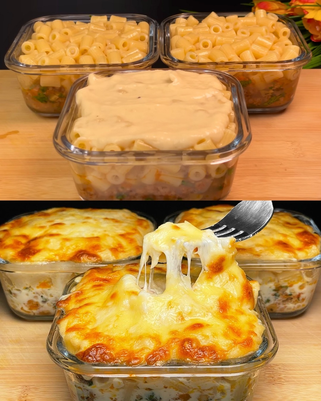 Pâtes au four avec viande hachée et sauce béchamel