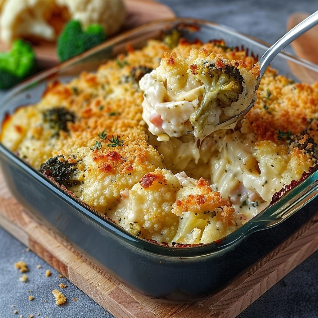 Gratin de chou-fleur et brocoli au cantal