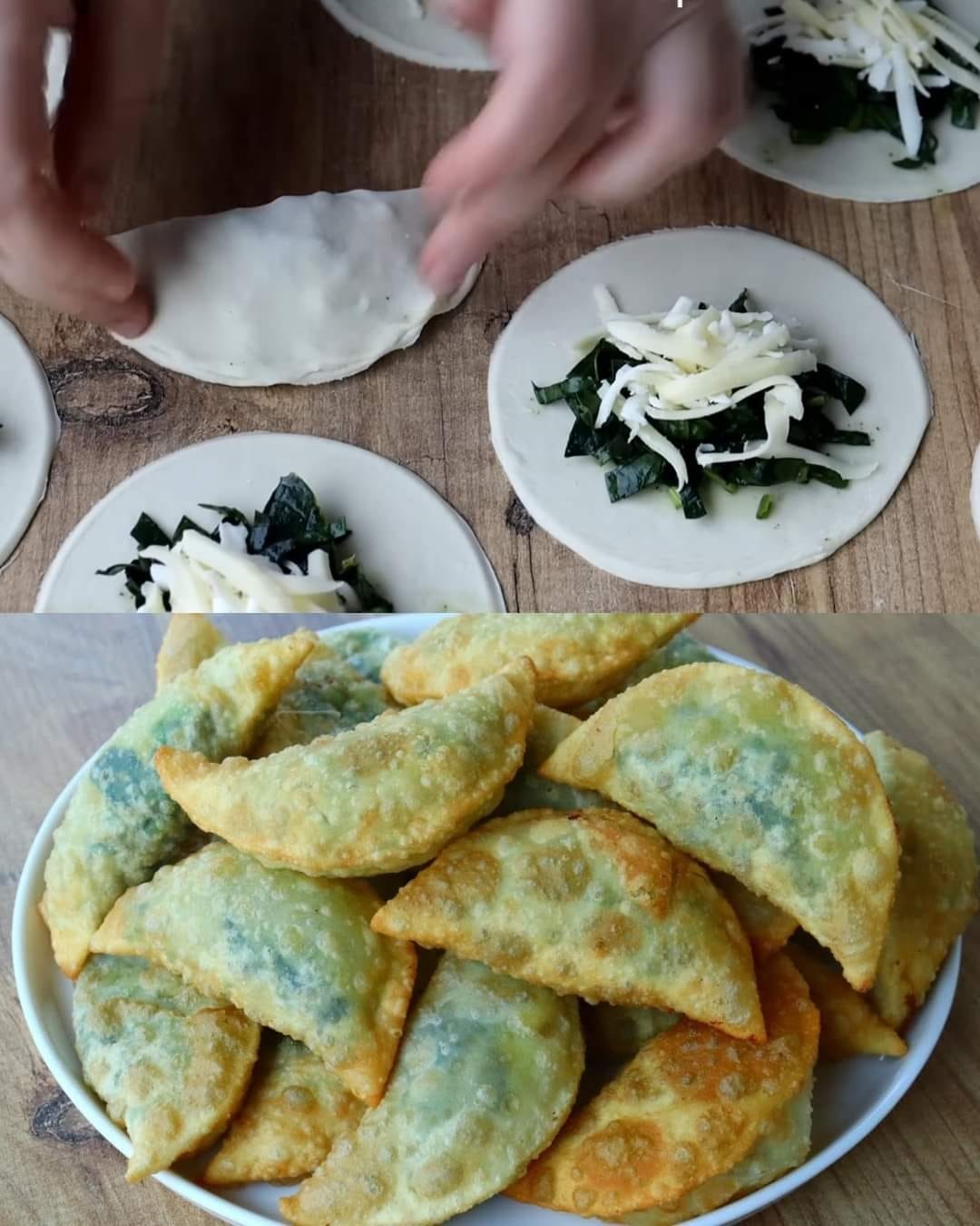 Petits pains frits farcis aux épinards et au fromage