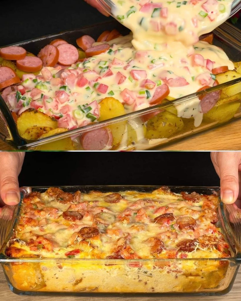 Gratin de pommes de terre et de saucisses copieux