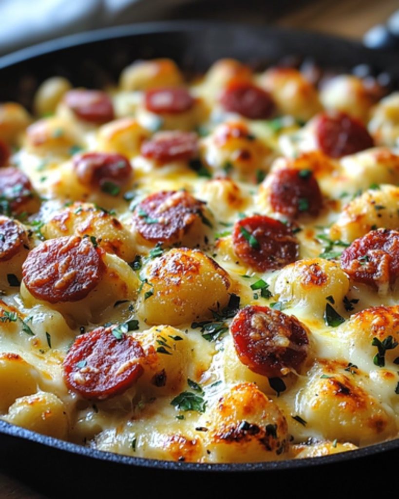 Gnocchis Gratinés au Chorizo et Fromage Filant