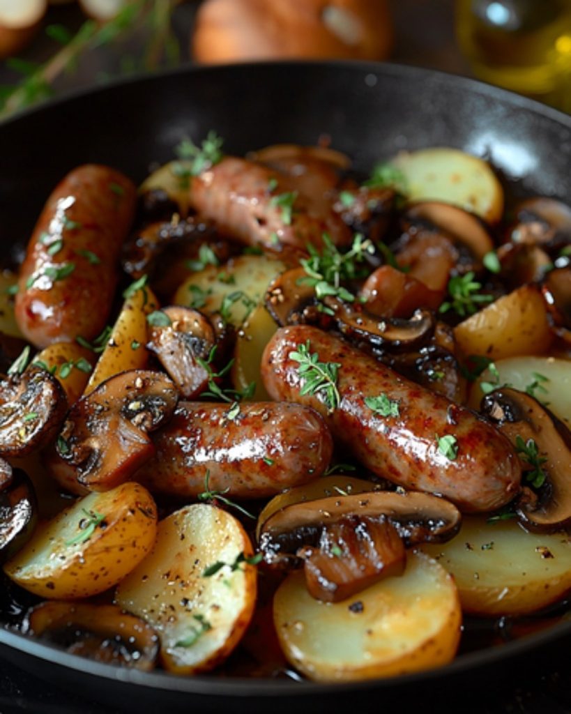 Saucisses au Four avec Champignons et Pommes de Terre