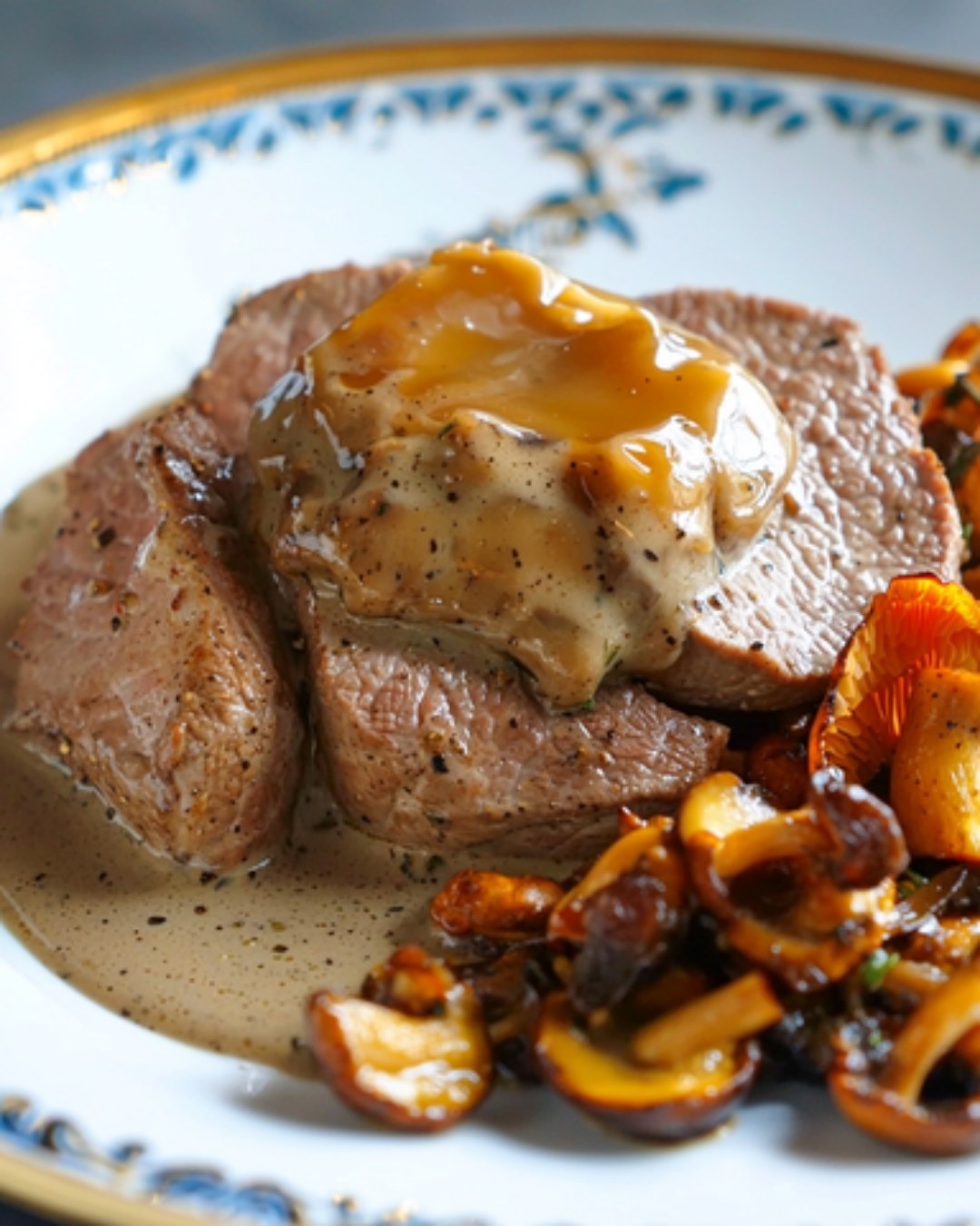 Médaillon de Veau à la Sauce Foie Gras et Champignons