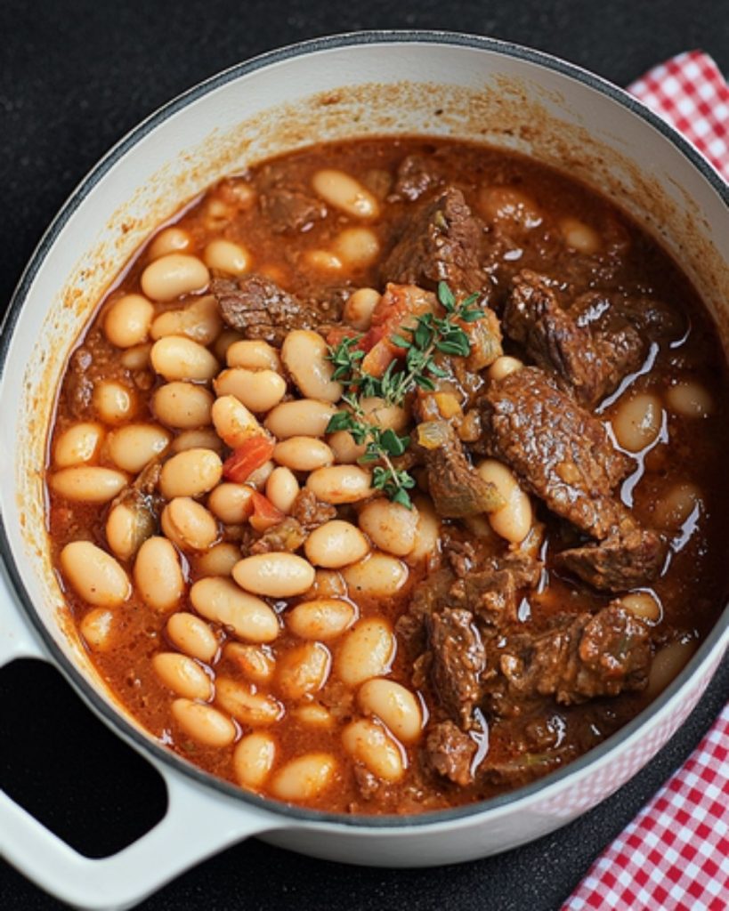 Loubia aux Épices : Bœuf Mijoté et Haricots Blancs à la Sauce Tomatée