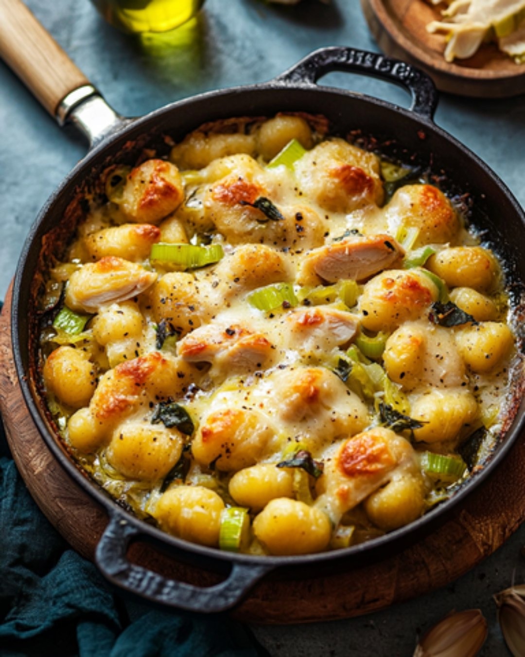 Gnocchis Gratinés au Dindon et au Poireau