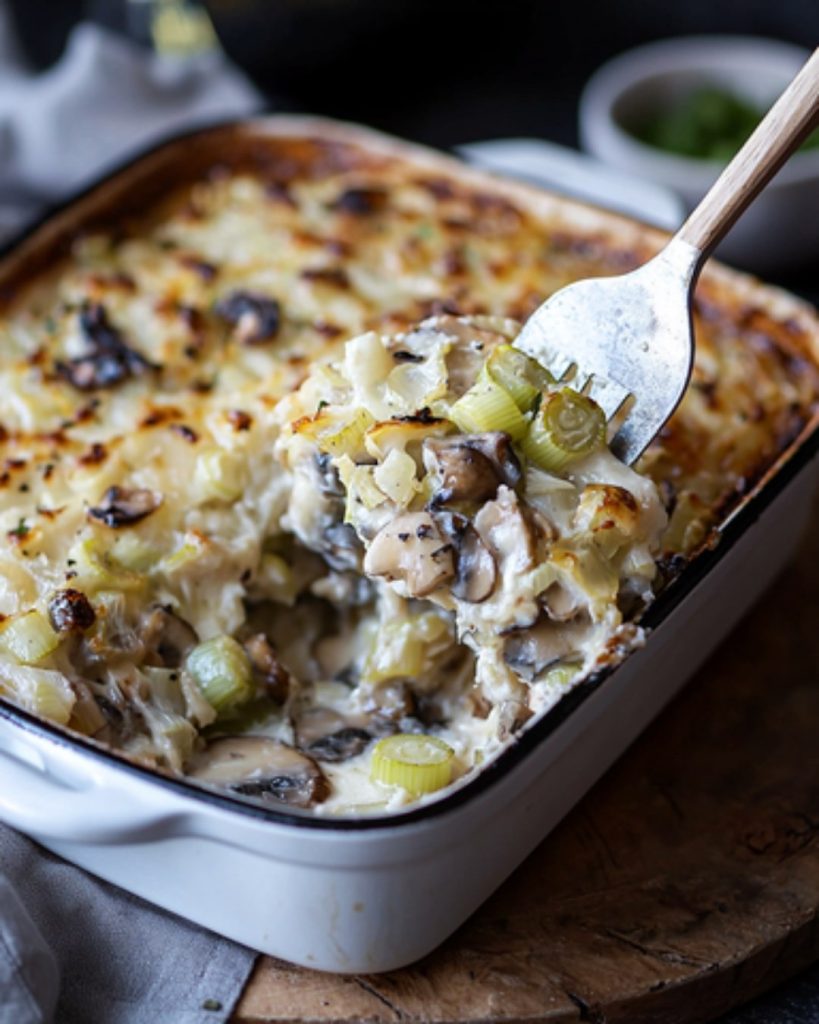 Gratin de Crozets aux Poireaux, Champignons et Comté